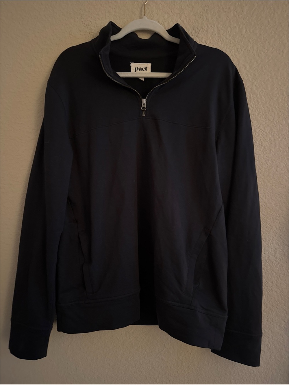 Pact Men’s Stretch French Terry‎ Quarter Zip Size Medium Organic Cotton Black